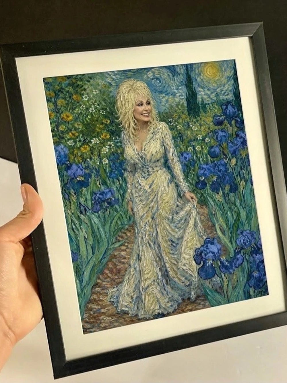 Dolly Parton in Van Gogh garden Framed Matte Paper Art Paper Print 10x12
